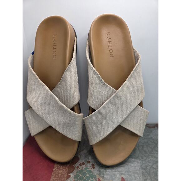 Rothy's The Weekend Slide Hemp Oat Cream Cross Strap Sandal Size 9 - Picture 1 of 6